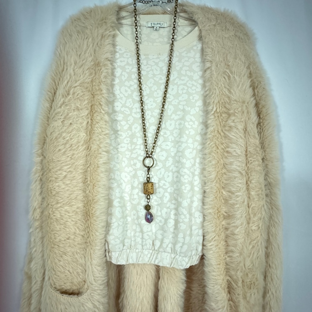 Z Supply Cream Leopard Print French Terry Sweatshirt - Picture 6 of 7